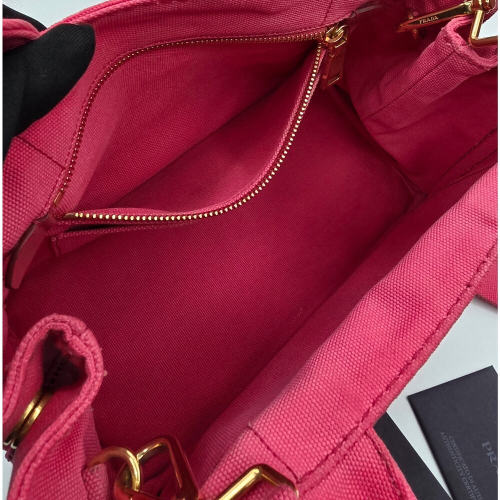 Prada Canapa Mini Tote Pink Canvas Crossbody Bag Logo Strap + Dust Bag Auth - Picture 14 of 16